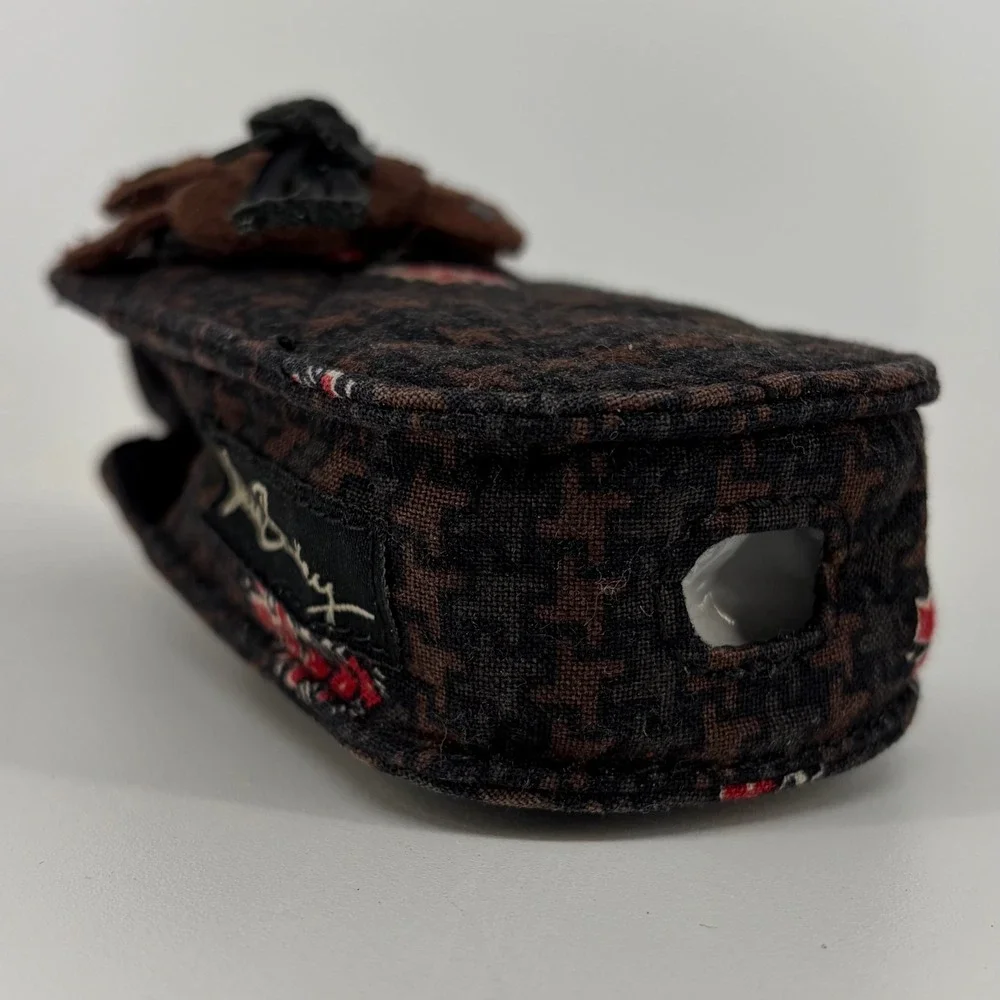 Vtg Vera Bradley Houndstooth Floral Quilted Cell Phone Case with Belt Clip Brown